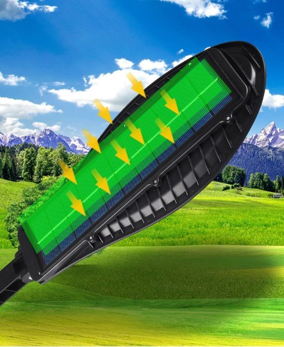 Соларна улична лампа със стойка и дистанционно управление / Модел 2; 72W / 800 lumens / 90 COB, с три осветителни тела;