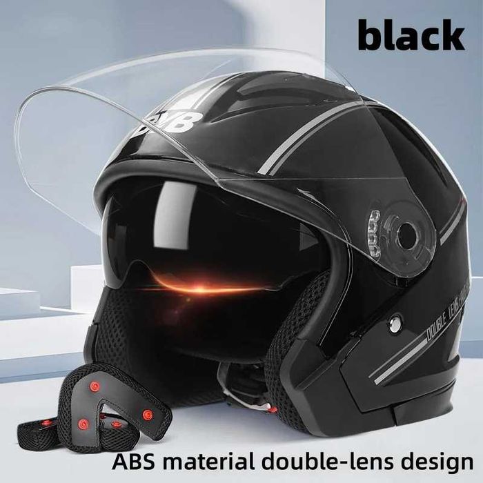 Casca Moto/Scuter/ATV, viziera dubla, marime universala, Neagra