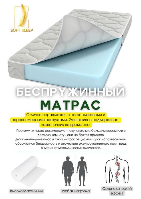 Ортопедический беспружинный матрас с официальной гарантией 7 лет