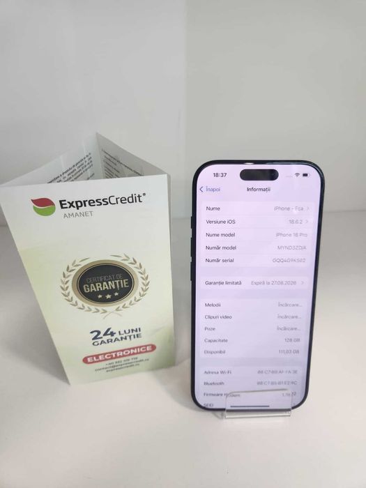 Iphone 16 Pro 128 100% Bateria (Ag8 Tudor1/B74508) – Garantie 2 Ani!