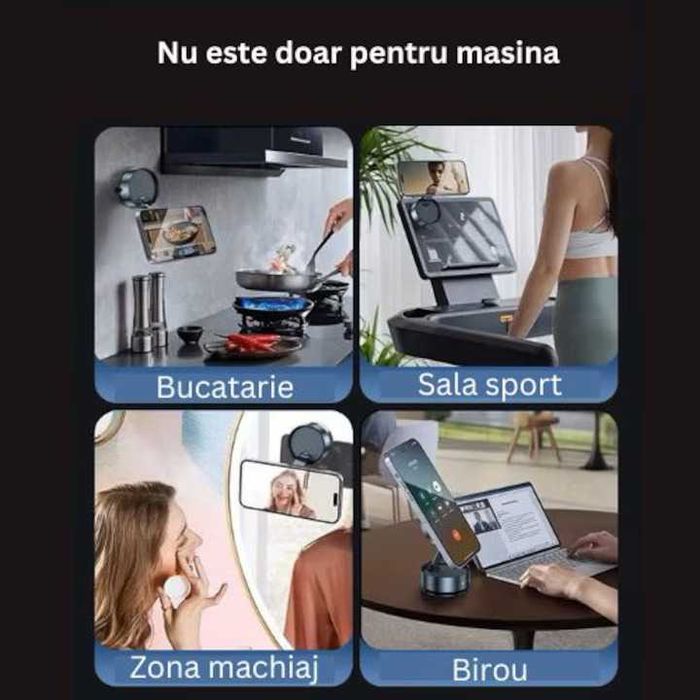 Suport Telefon Magnetic, Fixare Ultra-Stabila prin Vacuum, Rotire 360°