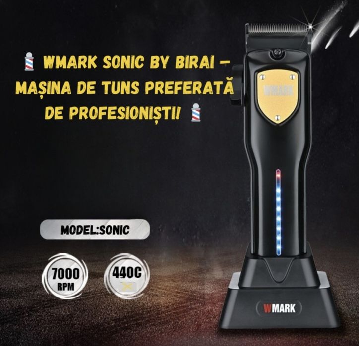 Masina De Tuns Profesionala BIRAI Sonic cu Acumulator, Stand incarcare