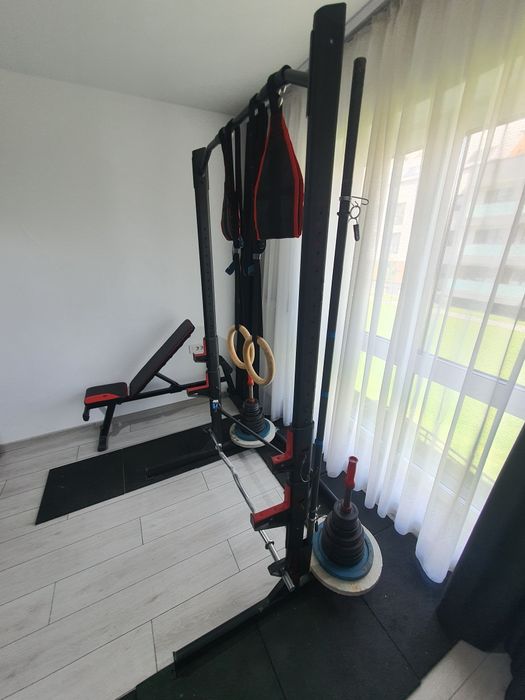 Pachet Home Gym: Half Rack Domyos + Bancă Reglabilă Pliabilă + Podea Cauciuc