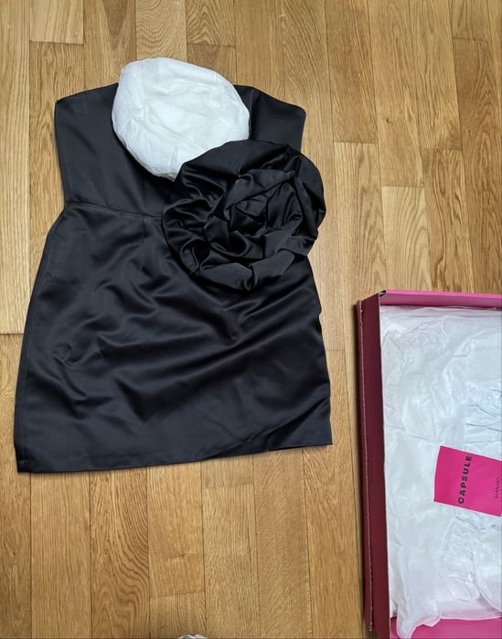 Rochie bicolora cu flori maxi Mango marime L cu eticheta