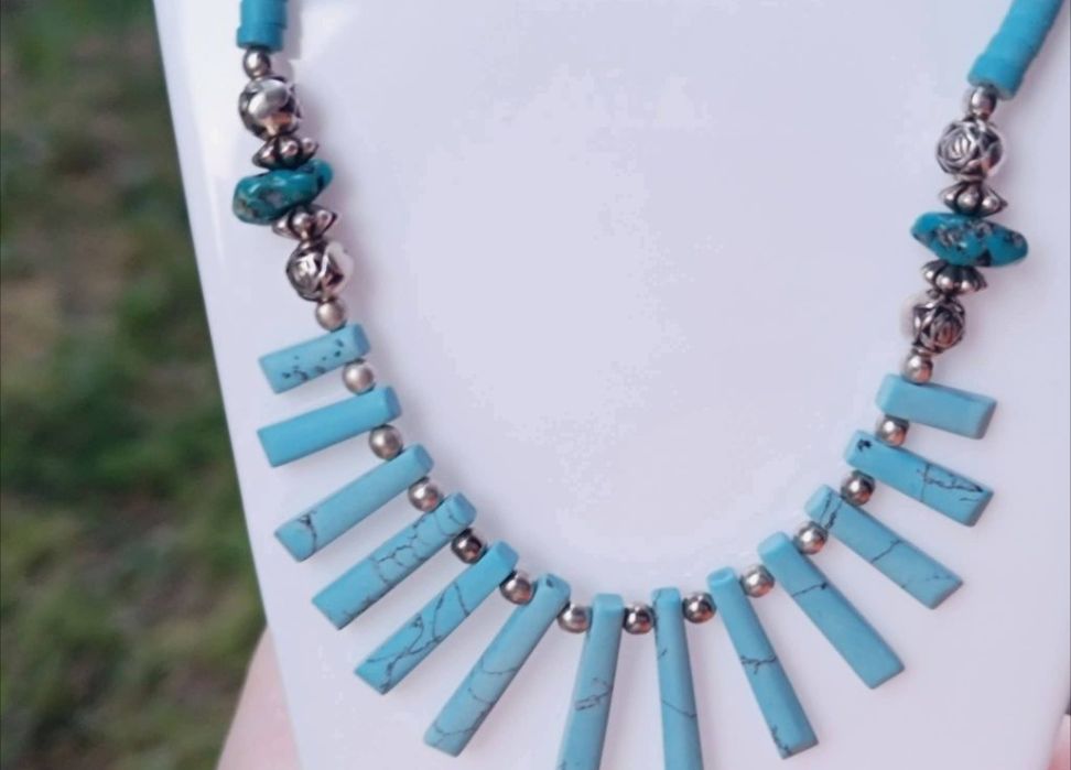 Vechi colier/lant NAVAJO din argint de 925, cu pietre turcoaz, copii