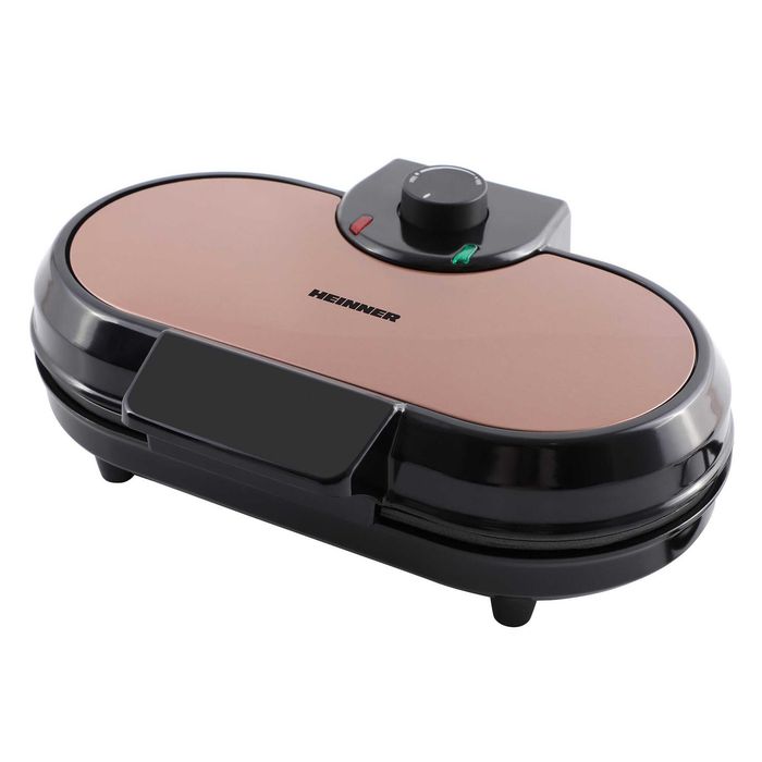 Aparat de facut gofre/vafe Heinner Copper Crown HWF-1000CR, 1000W, buton reglare temperatura, placi cu invelis antiaderent, plite gofre: 13.97 cm