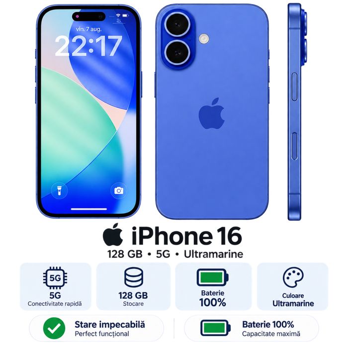 Iphone 16 ultramarine nou,100%