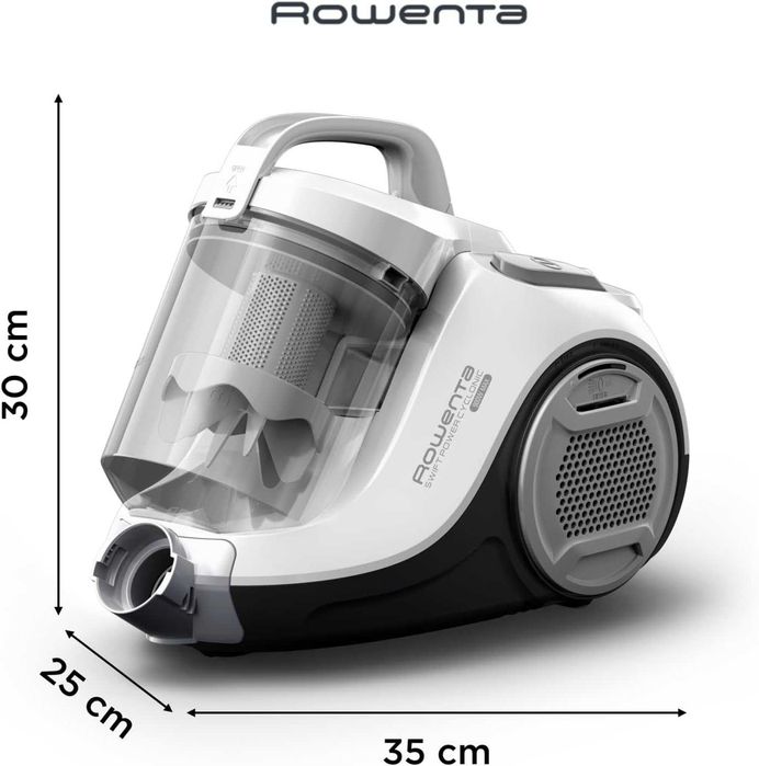 Прахосмукачка без торба Rowenta, нискоенергиен мотор, мощност 900 W, компактен размер, висока филтрация, радиус на работа 7,6 м