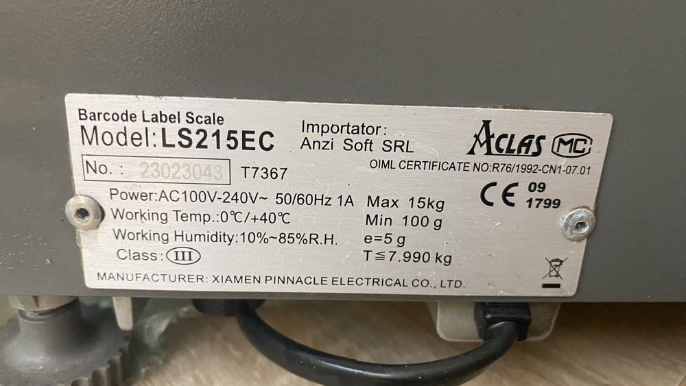 Cantar cu etichetare Aclas LS215EC