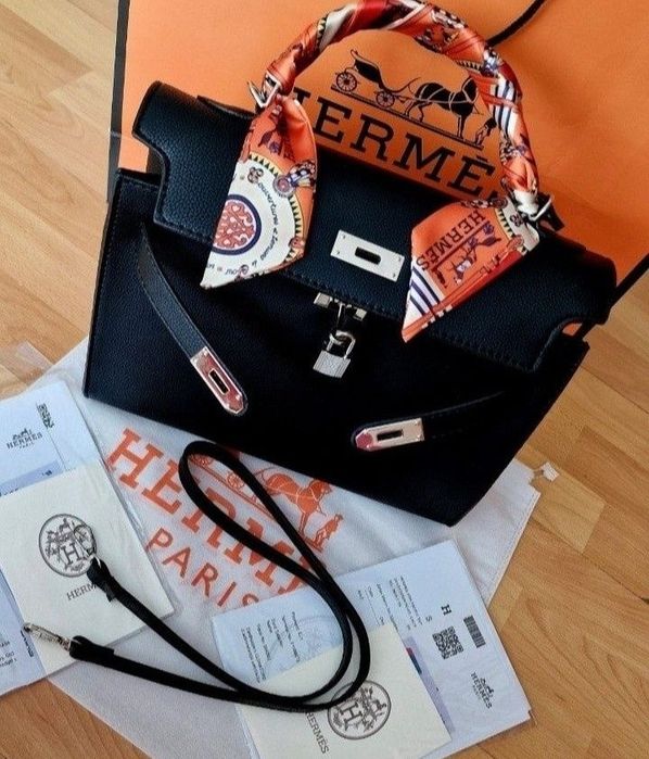 Geanta Hermes Kelly Medium Noir, curea detasabila,saculet, etichetă