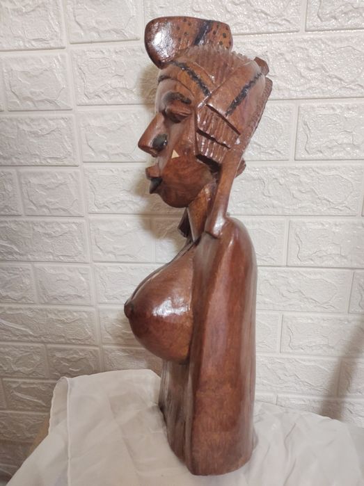 Statueta mare lemn indigen africa NUD FEMEIE AFRICANA H - 50 cm