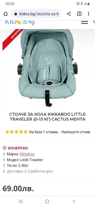 KIKKABOO Little Traveler (0-13 КГ) Cactus Мента