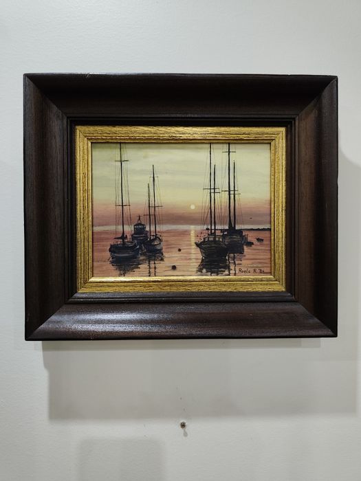 Маслена картина „Залез с лодки“ – подписана 1984 г., графито техника