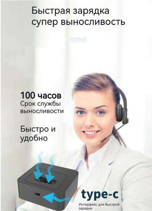 Наушники беспроводные с микрофоном, черно-серый call center