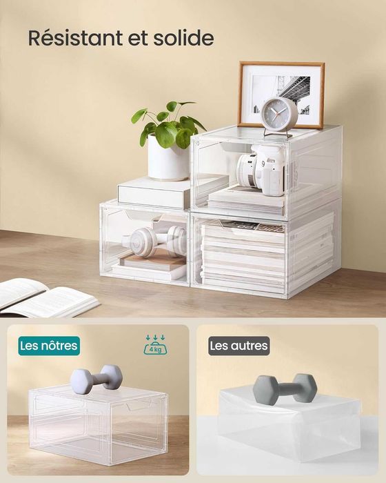 Set 6 cutii pentru pantofi, Songmics, plastic transparent, stivuibile