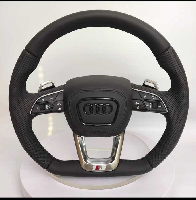 Volan Audi Teșit S-Line Audi A1 A3 A4 A5 A6 A7 A8 R8 Q3 Q5 Q7 TT Piele Nappa + Perforată, Padele și Airbag