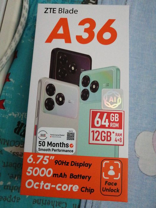 Телефон ZTE A36 Blade RAM Extra+12GB ROM. 5000 mAh