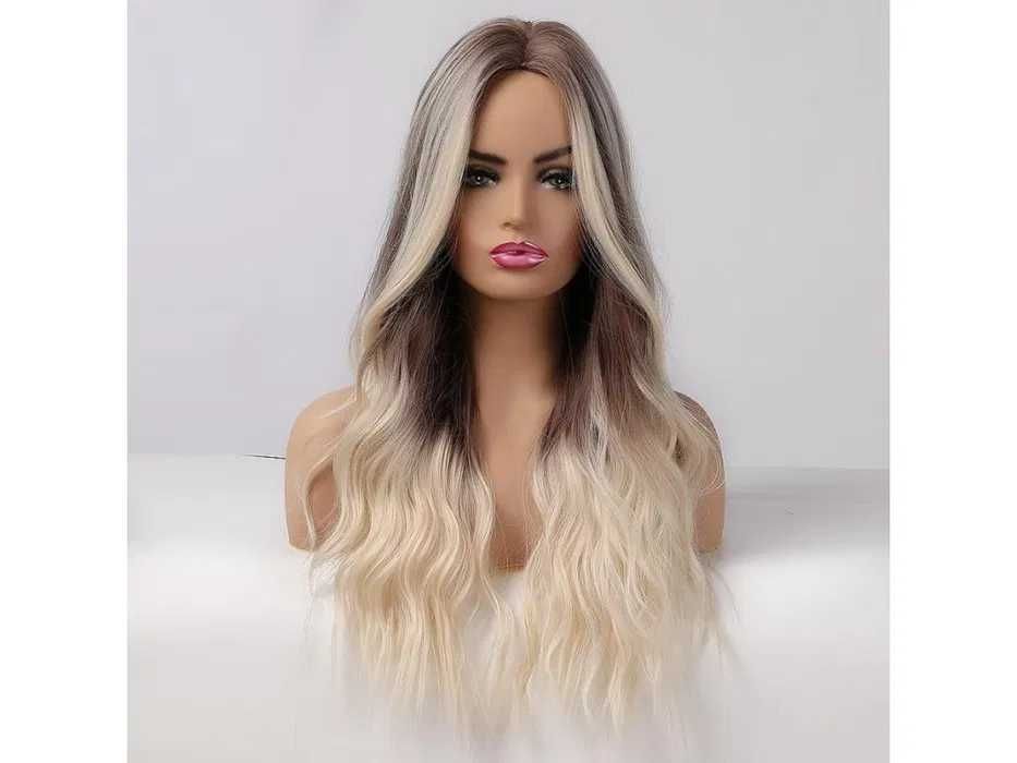 Омбре кафява перука с руси кичури балеаж