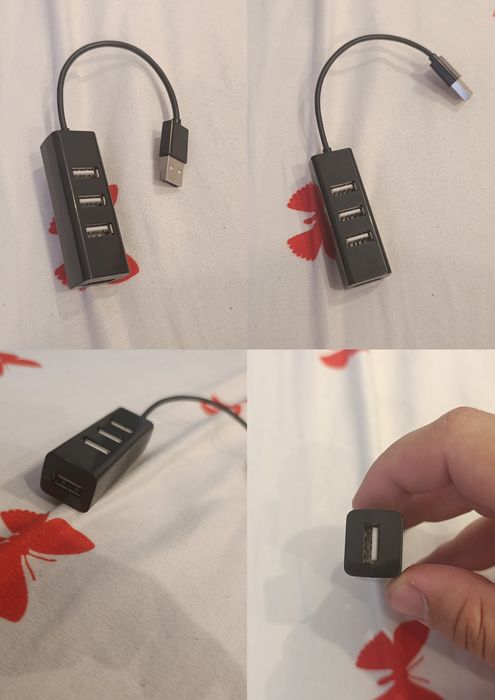 Hub USB Mini, 4 porturi, ultra subțire, Negru
