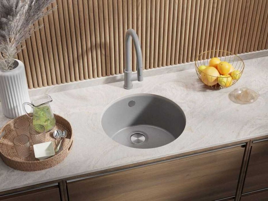 Сива кръгла кухненска мивка за вграждане под плот Валета 50 460x460 мм