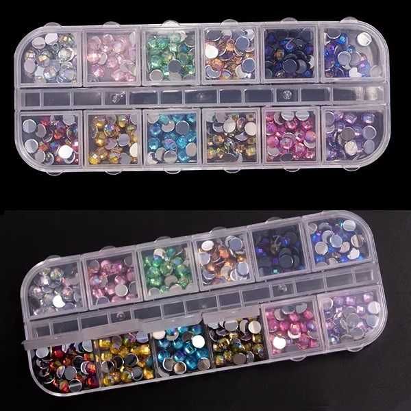 Палитра кръгли цветни камъни за декорация на маникюр № Т08