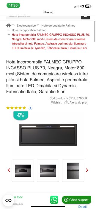 Hota Falmec Incasso Plus Neagra - garantie pana in 2029