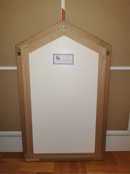 Картина абстрактна сюрреалистична в синя рамка ръчно изработена хартия