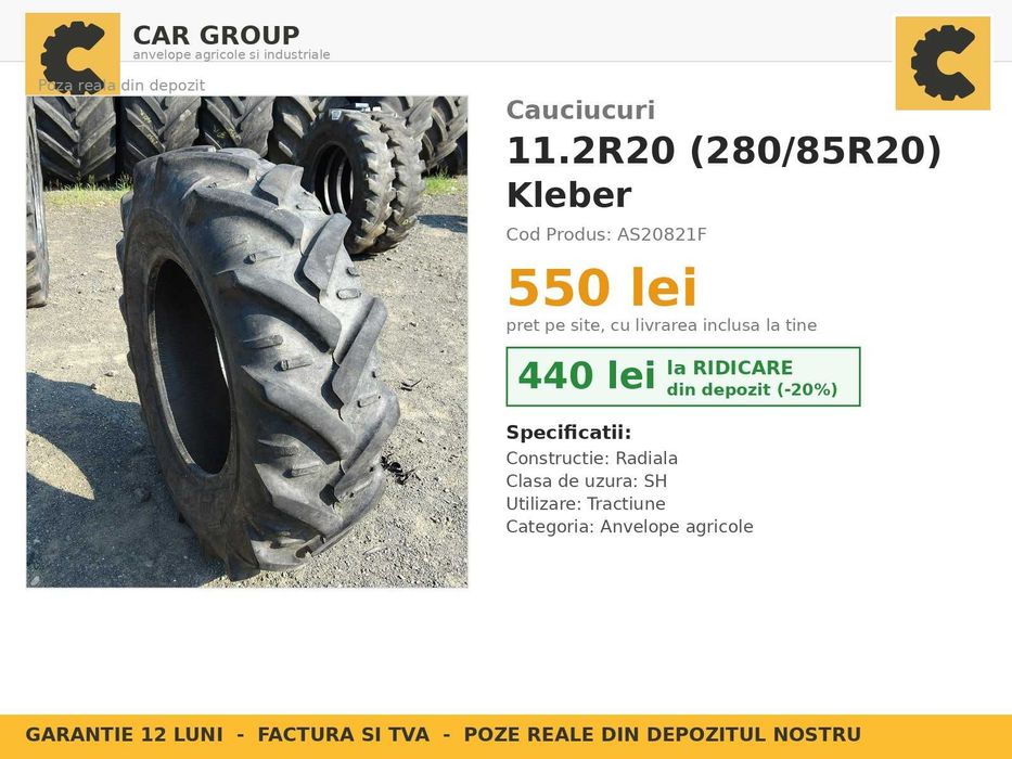 Cauciucuri 11.2R20 280/85R20 Kleber Anvelope Tractor Fata SH TVA