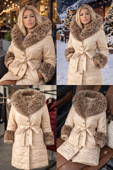 Дамско палто с естествен косъм