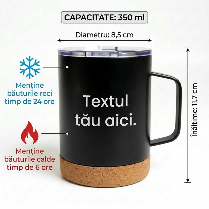Cană termos (350ml) cu text personalizat – cadou perfect