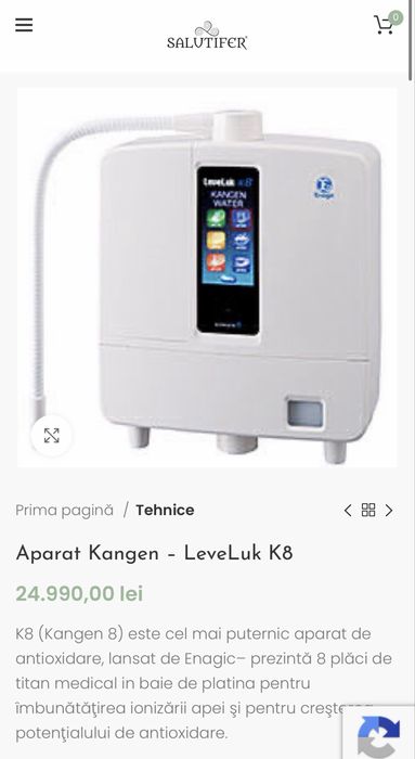 Aparat Kangen Enagic LeveLuk K8 complet cu filtru, furtune și accesorii. Folosit foarte puțin și păstrat în stare foarte bună.
