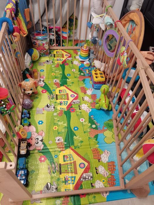 Tarc de joaca hexagonal (5+1) pentru copii si bebelusi din lemn masiv