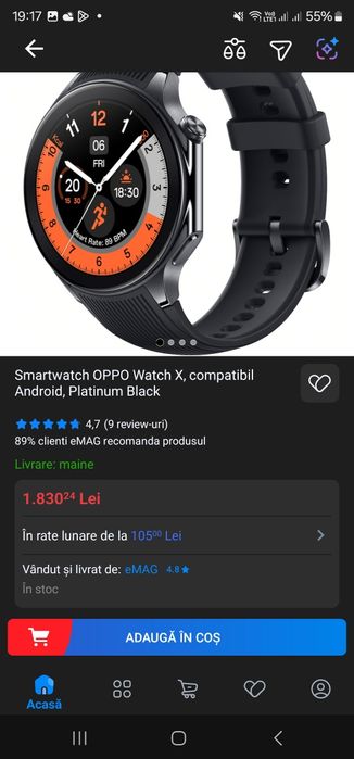 Smartwatch OPPO Watch X compatibil Android Platinum Black