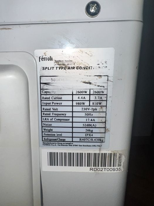 Aer conditionat Ferroli NOU - set complet 9000 BTU