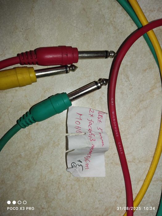 Cablu microfon/chitara , jack mono 6.3mm tata - jack mono 6.3mm tata