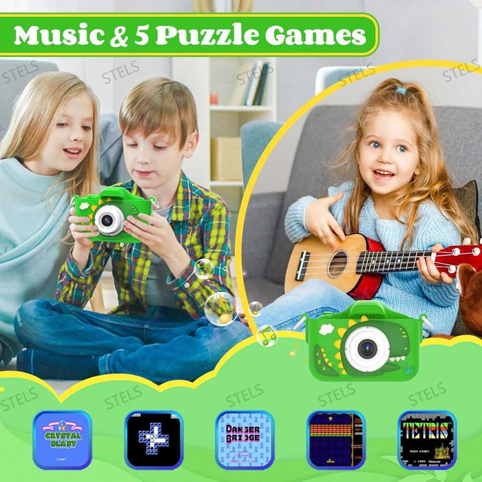 Детски фотоапарат STELS X350, 64GB карта, Селфи, Full HD, Игри