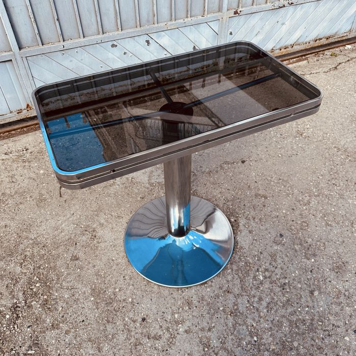 Италианска конзолна маса Allegri Parma 70-те – хром и опушено стъкло