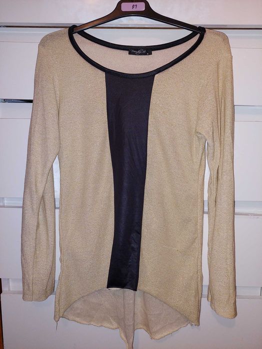 Bluza aurie cu piele, asimetrica - TRANSPORT GRATUIT