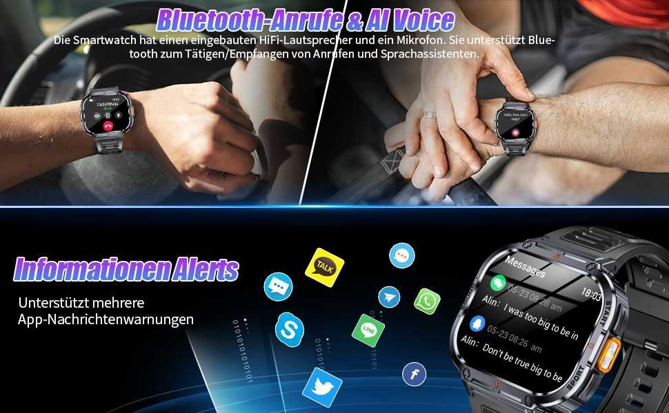 НОВ мъжки смарт часовник NX23, 2" с LED фенерче IP68 водоустойчив...