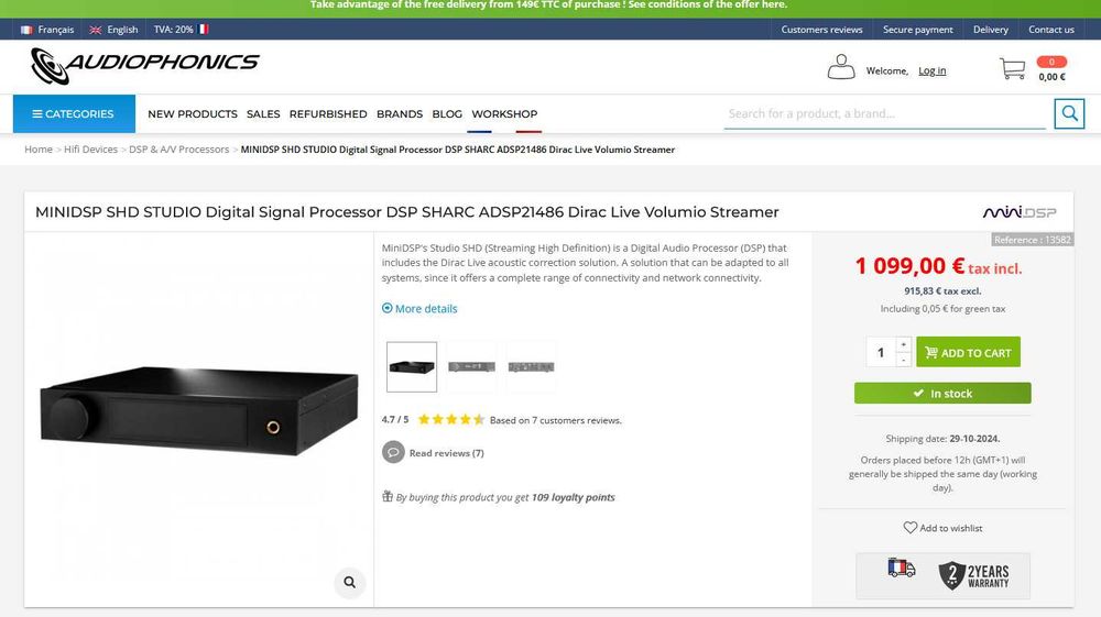 miniDSP SHD studio DSP 2x2CH processor, streamer, DIRAC