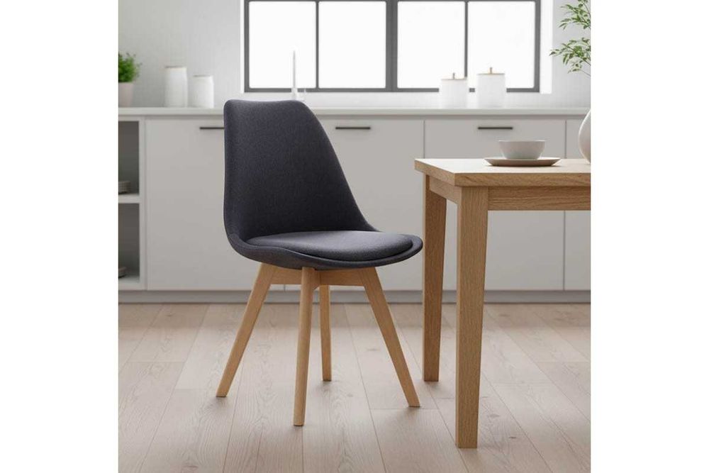 Стол, Gaston, Тапициран, Сив или бежов, Дървени крака, 56.5х43х83.5см.