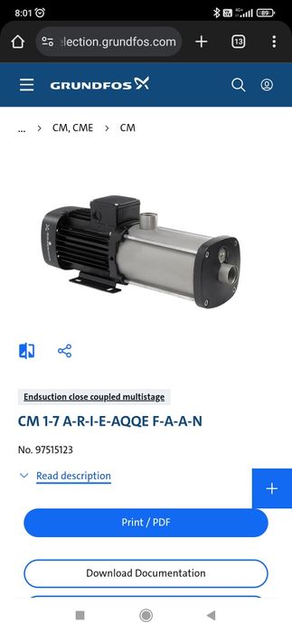 Pompa apa centrifuga orizontala  Grundfosss 0.65 kW