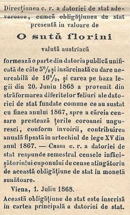 Super actiune veche titlu de valoare din anul 1868 secolul 19 Austro Ungaria inscriptionat si in limba romana ideal cadou
