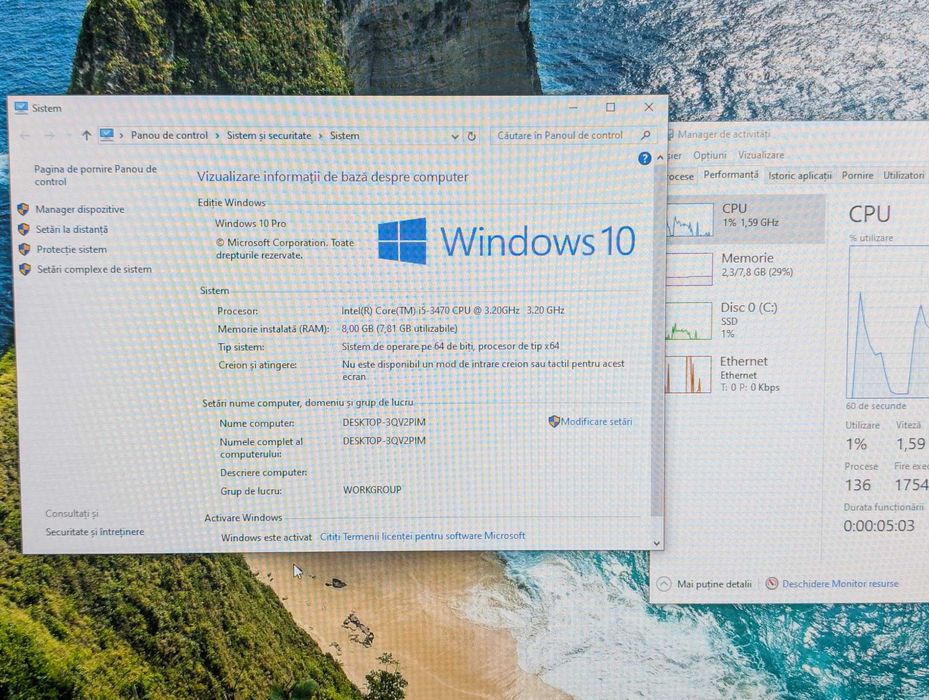 Calculator,Pc,Lenovo ThinkCentre M92p Sff, procesor i5-3470, Ram 8 gb