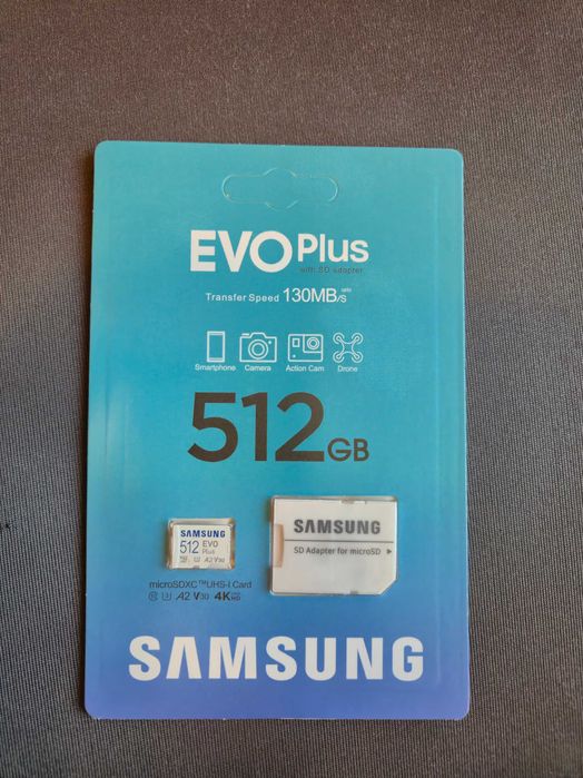 Карта памет Samsung 512GB EVO Plus, microSDXC, UHS-I, Адаптер