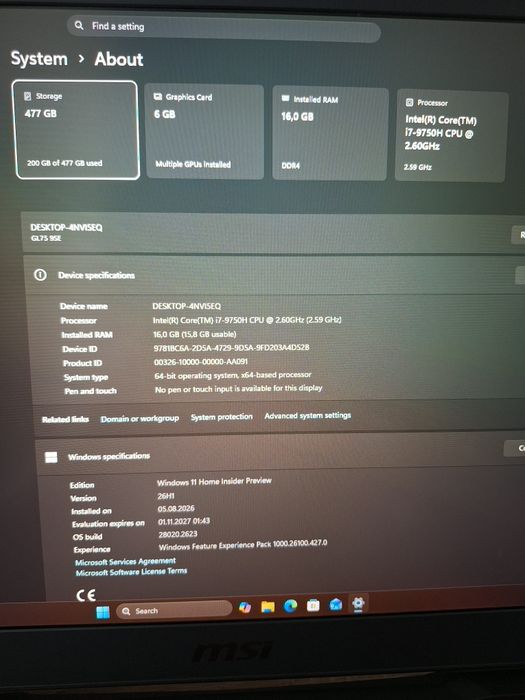 Laptop Gaming 17 inch msi GL75 9SE
