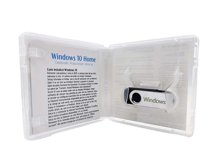 Stick bootabil Windows 10 Home sau Pro + licenta retail inclusa
