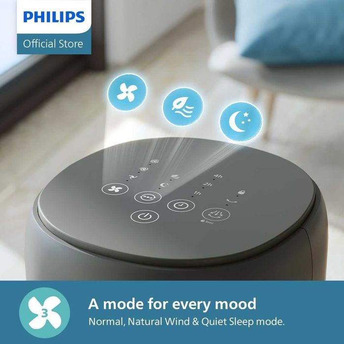 Вентилатор Philips CX5535, 3 скорости, дифузер на аромати, 40W, черен