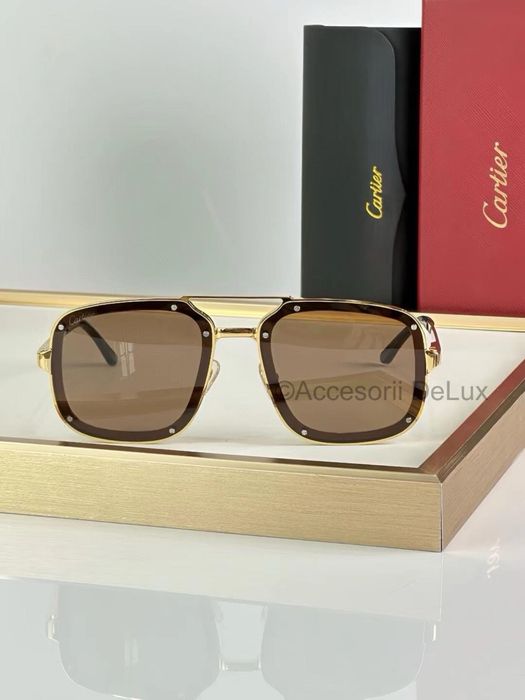 Ochelari de Soare Cartier CT0194S Noi Full Box Santos De Cartier [Verificare Colet] Gold