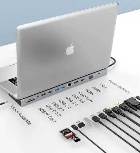 Docking Station TOTU TT005 USB-C Hub 12-in-1 | Dual HDMI | VGA | Gigabit Ethernet